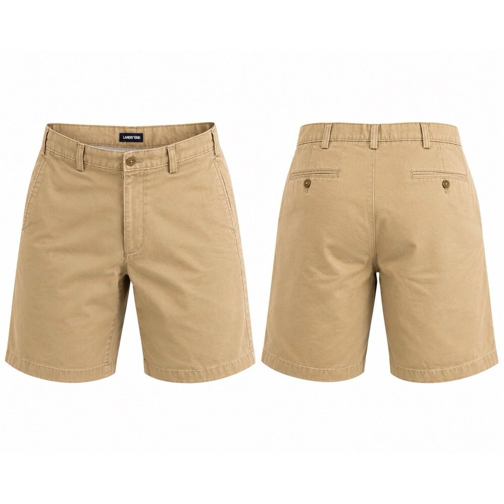 Lands End Mens 31 Chino Shorts Beige Flat Front Cotton Traditional Fit